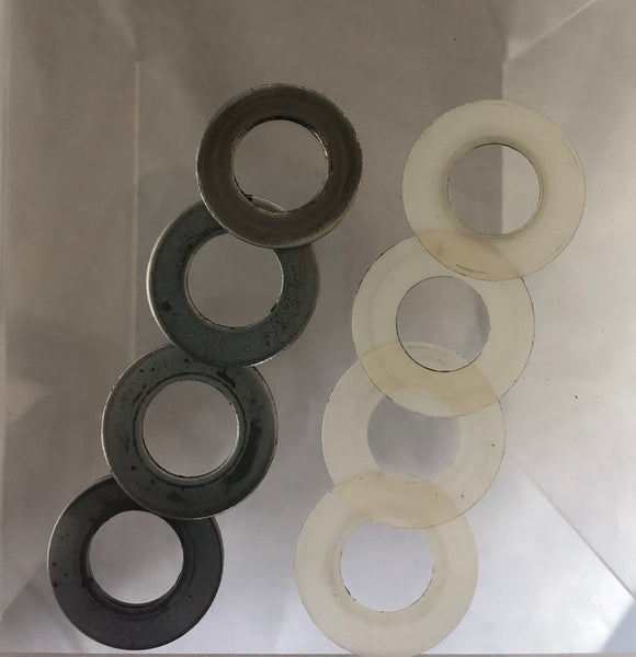 Drive Roller Washer HARDWARE; 4ea. nylon / plastic washer and Steel washer Set (8pc)